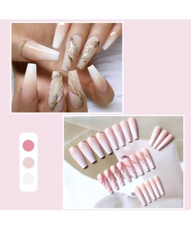 YoYoee Nude Marble Gradient Press On Nails - 24 PCS | Long Acrylic Coffin Fake Nails for Women and Girls - Buy Online on GoSupps.com
