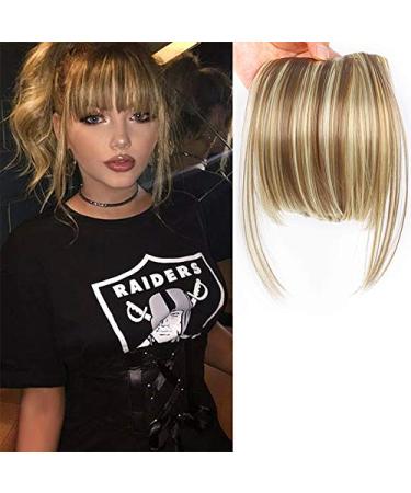 LEEONS Fringe Bangs Synthetic Hair Extensions Clip in Bangs 6 Short Straight Hairpiece Front Neat Bang Two Side Blonde(18H613) 18H613