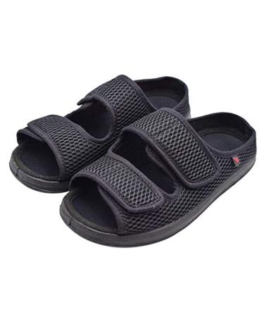 JBTNBX Women's Diabetic Slippers Extra Wide Width Adjustable Breathable Mesh Open-Toe Diabetic Shoes for Elderly Arthritis Edema Swollen Feet Sandals 7.5 Black