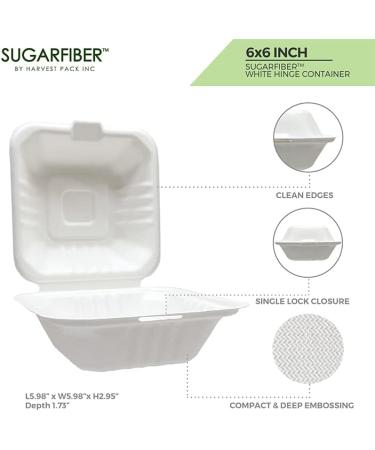 Harvest Pack Gourmet Showcase 50 Count White Compostable Square Hinged Container - Eco-Friendly Plant Fiber Clamshell Takeout Box (6x6) - Buy Online on GoSupps.com