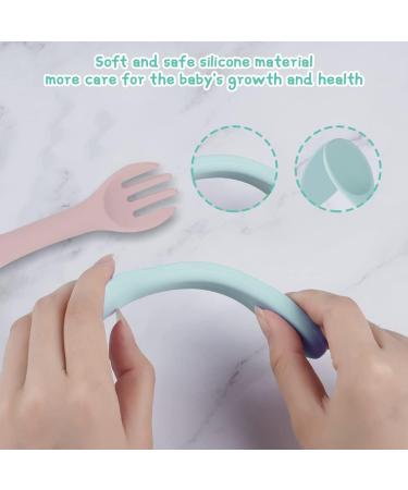 Vicloon Baby Fork and Spoon Set - 6 Pcs Silicone Self-Feeding Weaning Spoons Forks for Kids, Toddlers, Children, and Infants - Blue/Pink/Gray - Buy Online on GoSupps.com