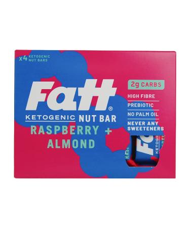 Fatt Keto Nut Bars - (Raspberry & Almond 4 Pack) - 2g Carbs - 100% Natural Low-Carb Gluten Free Clean Keto Snack Bars with Super Fats - High Fibre Low Sugar Sweetener Free & Vegan - Aka Fattbar Raspberry & Almond 4 count (Pack of 1)