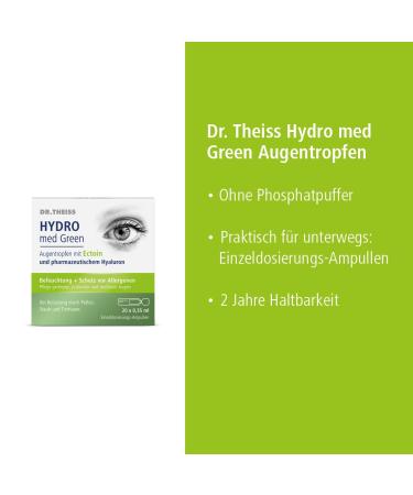DR. THEISS Hydro Med Green Eye Drops Relief for Itchy Dry Eyes from Pollen Dust & Animal Hair | International Shipping Available - Buy Online on GoSupps.com