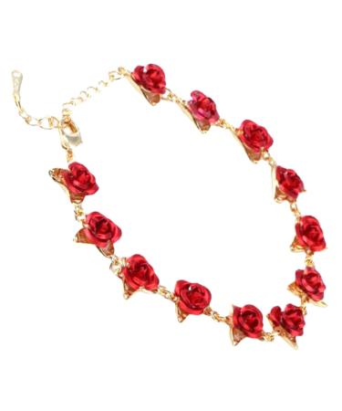 CHILDWEET Rose Bracelet Wristbands Bracelets Red Decor Rose Decor Women Jewelry Accessories Miss Alloy Fashion