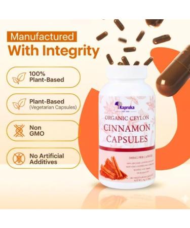 KAPRUKA Organic Ceylon Cinnamon Capsules 1000 mg (2 Capsules) | 100 Capsules 100% Organic Ceylon Cinnamon Pills Vegan Cinnamon Tablets - Buy Online on GoSupps.com
