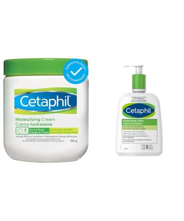 Cetaphil Moisturizing Cream with Sweet Almond Oil | Cetaphil Moisturizing Lotion (500ml) Bundle 2 Piece Set Cream + Lotion