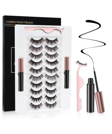 Magnetic Eyelashes Kit , False Eyelashes Natural Look, Magnetic Eyelashes with Eyeliner, 2 Magnetic Eyeliners & Tweezers 10 Pair (Pack of 1)