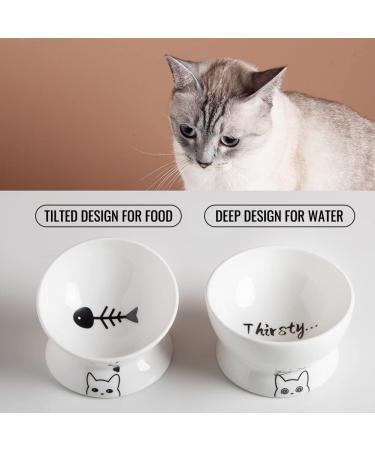 Sweejar Home Raised Cat Bowls Set Tilted Food Bowl and Deep Water Bowl Stress Free Elevated Cat Food Bowls Protect Cat's Spine Ceramic Pet Bowl Collection for Cats and Small Dogs Set of 2 (White) White Two packs - Buy Online on GoSupps.com
