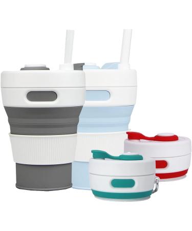 UNNESTAR Collapsible Camping Cup with Straw - 450ml Portable Gray Silicone Folding Coffee Cup for Outdoor Travel - Buy Online on GoSupps.com