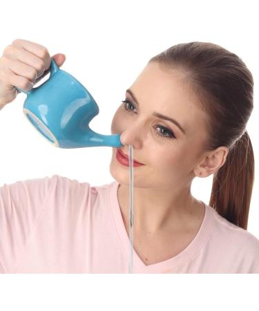 SoulGenie Flojar Ceramic Jala Neti Pot 250ml - Spill Proof, Lead-Free, Microwave & Dishwasher Safe (Blue) - Buy Online on GoSupps.com