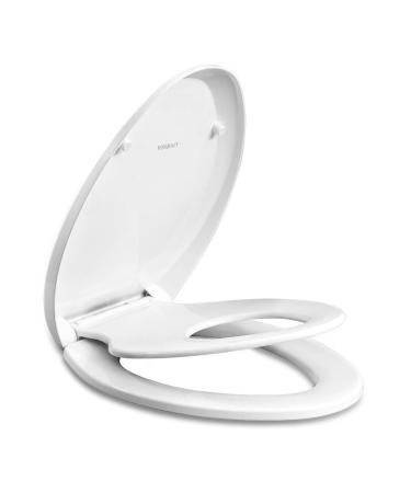 WSSROGY Elongated Toilet Seat with Built in Potty Training Seat, Magnetic Kids Seat and Cover, Slow Close, Fits both Adult and Child, Plastic, White