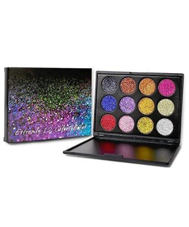 12 Colors Glitter Powder Makeup Palette - Professional Long Lasting Shimmer Eyeshadow | Mineral Pressed Glitter for All Skin Types - Buy Online on GoSupps.com