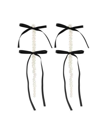 Feyley earrings sweet loop bow pearl charm earrings exaggerated tassel earrings simple earplugs jewelry gift for women girls 3 black