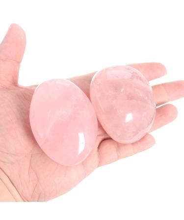 Orientrea Rose Quartz Palm Stone-2 Pcs Rose Quartz Pocket Energy Stone Smooth Healing Crystal Worry Stone (Rose Quartz)