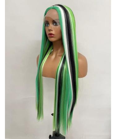Vebonny 26 Emerald Monochrome Lace Front Wig - Stylish Green/Black/White Synthetic Hair for Fashion & Cosplay - Buy Online on GoSupps.com