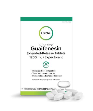 C'rcle Guaifenesin 1200mg 56 Tablets - Guaifenesin Tablets for Chest Congestion Relief & Expectorant Mucus Relief - Extended Release Decongestant 12-Hour Relief - Thins and Loosens Mucus