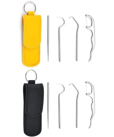 Stylenbest 4-Part Portable Stainless Steel Tooth Holder Set | Tartar Remover & Mouth Care Kit for Camping | Yellow Leather Case - Buy Online on GoSupps.com