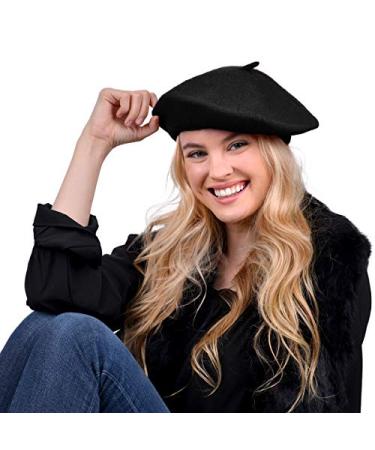 Parquet Solid Color French Beret Hat. Classic French, Casual and Chic Lightweight Cap for Women One Size Black