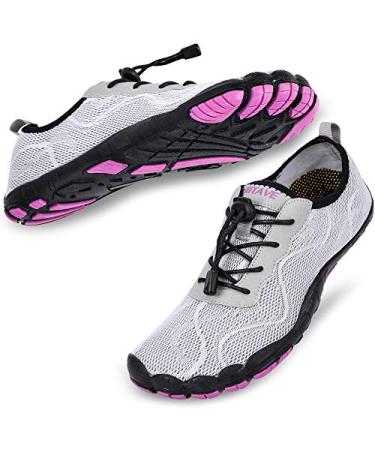 hiitave Womens Water Shoes Quick Dry Barefoot for Swim Diving Surf Aqua Sports Pool Beach Walking Yoga 7.5 A/Light Gray/Purple