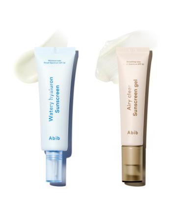 Abib Watery&Airy Sunscreen Duo : Korean Sunscreen Set for All Skin Type Semi-matte and Glowy Finish No White Cast Primer poreless