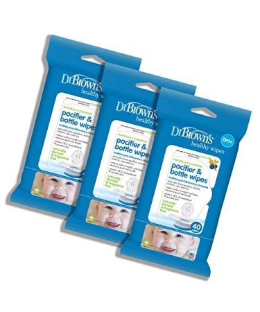 Dr. Brown's Pacifier and Bottle Wipes,40 Count (Pack of 3) 3 Pack, Pacifier & Bottle Wipes