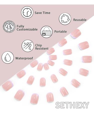 Sethexy Minimal French Short Square False Nails Collection - Nude Pink Glossy Fake Nails 24Pcs Full Cover Acrylic Stick on Nails - For Women and Girls - Buy Online on GoSupps.com