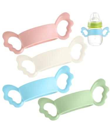 Zerodeko 4Pcs Baby Bottle Handles  Food Grade Silicone Baby Feeding Bottle Grip  Angel Wing Nursing Bottle Holder Grip Lightweight Bottle Carrying Handles for Newborn  Toddler  Infant (4 Colors)