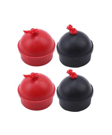 Pro Bamboo Kitchen 4pcs Black and Red Rubber Pool Billiard Cue Chalk Holders with Cord Rubber Powder Cap Chalk Holder Billiards Accessories 41x35mm