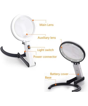 Folding Glass 2X 5X HD Lens Desktop Handheld Illumination Magnifier with 10 Led Lamp Rechargeable for Old Man Reading Repair Identification Tool Good Times - Buy Online on GoSupps.com