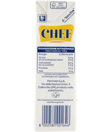 Italian Gourmet E.R. 3 x Panna Chef Besciamella intgrale Senza Lattosio Whole wheat bechamel with whole wheat flour lactose free 500ml - Buy Online on GoSupps.com