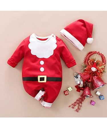 Christmas Romper Set for Baby Girl/Boy | My First Christmas Outfit | Red Jumpsuit with Hat | 6-9 Months - Buy Online on GoSupps.com