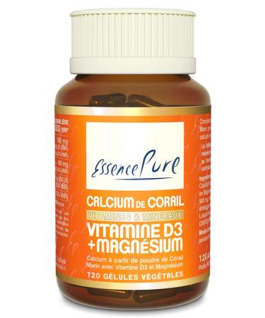 Coral Calcium + Vitamin D + Magnesium Pure Essence | Okinawa Sea Coral Powder with 70+ Trace Elements | For Bones & Joints | 120 Vegetable Capsules | Api-Nature