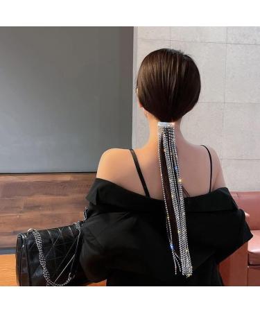fdsmall Rhinestone Hair Chain Long Chain Tassel Hairwear Shiny Hairpin Ponytail Hair Accessories for Women and Girls silver - Buy Online on GoSupps.com
