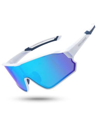 ROCKBROS Polarized Sunglasses UV Protection for Women Men Cycling Sunglasses White Blue