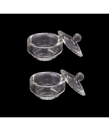 JIHUOO 2 Pieces Clear Dappen Glass Nail Art Cup Glass Bowl Liquid Powder Dappen Dish Container with Lid E