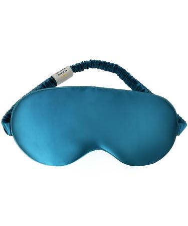 Sleep Mask Silk Eye Mask for Sleeping Women/Men/Girls 19 Momme Both Sides 100% Pure Mulberry Silk Blackout Anti-Allergy Blindfold with Elastic Strap for Night Travel Nap Meditation (Peacock Blue)