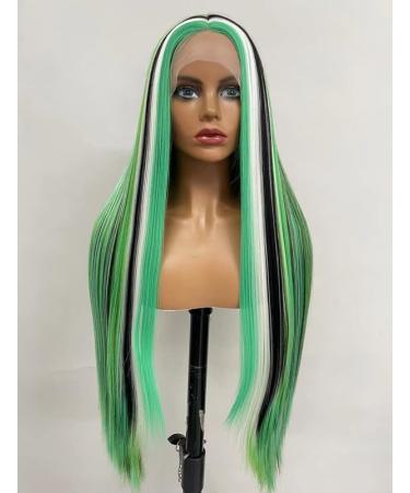 Vebonny 26 Emerald Monochrome Lace Front Wig - Stylish Green/Black/White Synthetic Hair for Fashion & Cosplay - Buy Online on GoSupps.com