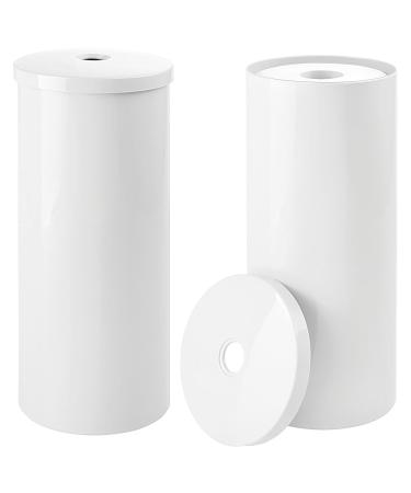 mDesign Plastic Floor Stand Toilet Paper Organizer with Cover, 3-Roll Space-Saving Tissue Storage for Bathroom - Fits Under Sink, Vanity, Shelf, In Cabinet, Corner - Aura Collection - 2 Pack - White