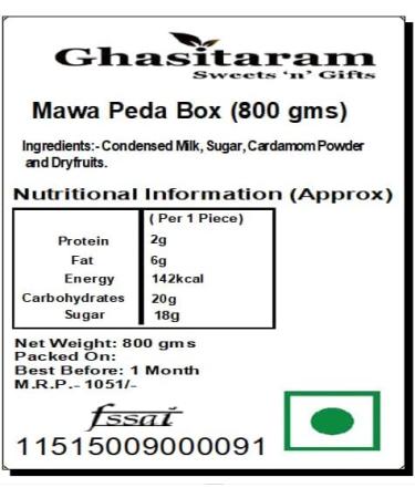 Ghasitaram Gifts Bhaidooj Gifts Sweets - Mawa Peda Box (800 gms) - Buy Online on GoSupps.com