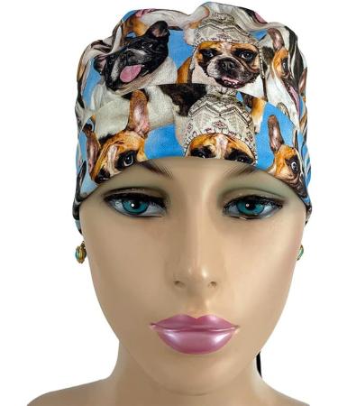 French Bulldog Print Scrub Hat | Unisex Surgical Cap for Nurses & Doctors | Tie Back Working Cap - Buy Online on GoSupps.com