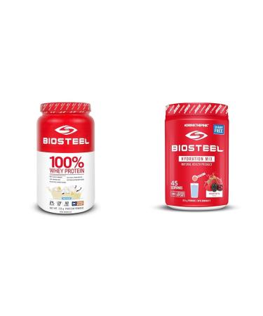BioSteel 100% Whey Protein Powder rBGH Hormone Free & Hydration Mix Great Tasting Hydration with Zero Sugar and No Artificial Flavours or Preservatives Mixed Berry Flavour 45 Servings per Tub Protein Powder + Mixed Berry Flavour Vanilla 725 g (Pack of 1)