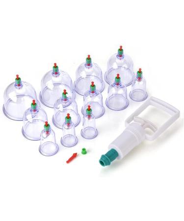 Premium Chinese Cupping Therapy Set with Pump - 12-Piece Transparent Massage Cups for Wrinkle Reduction (25x20x9 cm) - International Shipping Available - Buy Online on GoSupps.com