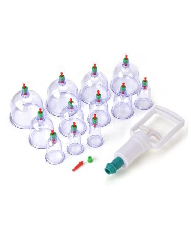 Cupping set for at home 12 cupping glasses air pump and extension tube for therapeutic cupping cupboard made of polycarbonate in massage quality removable valves for