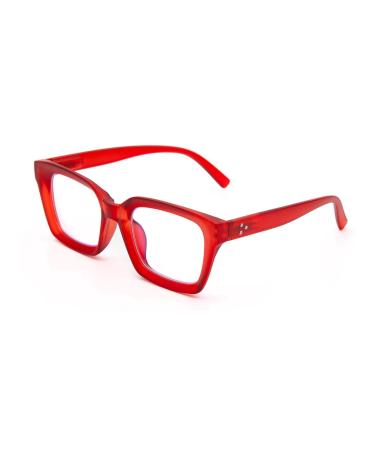 Amorays reading glasses Oversize Square Frame Vintage with anti-light blue lentils zipper spring glasses presbypia readers for women men 6561new +3.5 red