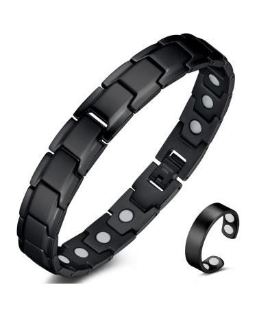 Vicmag Men Magnetic Bracelets Titanium Steel Magnet Bracelet Ultra Strength Double Row 3500 Gauss Wristband Brazaletes with Adjustment Tool & Jewelry Gift Box (Single-Row Black)