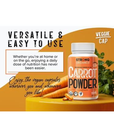 Strong Organics Carrot Juice Powder Caps USA Grown, Organic, Raw Cold-Pressed High Potency Beta Carotene for Eyes & Skin Vegan, Non-GMO 120 Ct - Buy Online on GoSupps.com