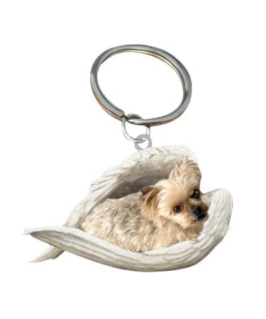 Car Pendant Cute Sleeping Dog Angel Car Key Pendant for Dog Lovers Moms Car Hanging Ornament Windows Decor Ornament Sleeping Angel Animal Pet Dog Lover Car Rear View Mirror Accessories Yorkshire Terrier