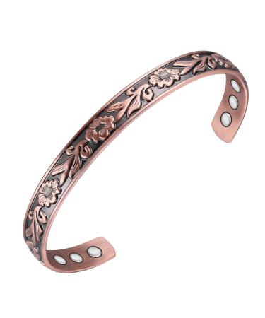 Vicmag Copper Magnetic Products for Women 99.99% Solid Pure Copper 6X Ultra Strength Magnets Adjustable Size with Gift Box (Petal Leaves)