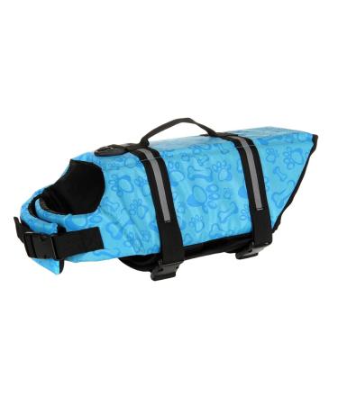 FANSU Dog Life Jacket Adjustable Safety Floatation Vest Coat Pet Life Preserver with Handle for Swimming Surfing Boating for Small Dog Puppy Large Dog (S Blue footprints) S Blue footprints