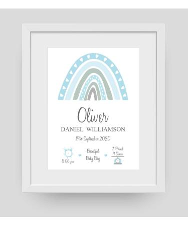 Little Robin Designs Personalised New Baby Birth Details Name Gift Poster Print Picture PR104 (Blue)
